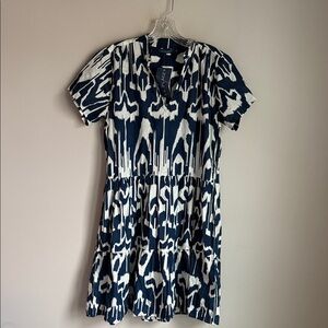 NEW La Plage Navy and White Ikat Print Cotton Alison Dress Medium